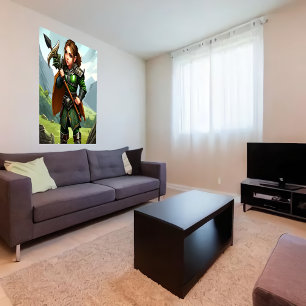 Halfling female warrior   AI Art  Poster