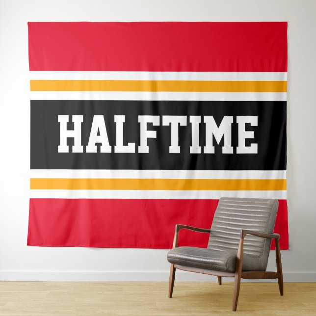 HALFTIME Bold Sporty Bright Red Black Stripes Tapestry (In Situ (Horizontal))