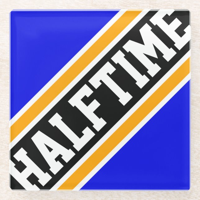HALFTIME Royal Blue Orange Black Racing Stripes Glass Coaster (Front)