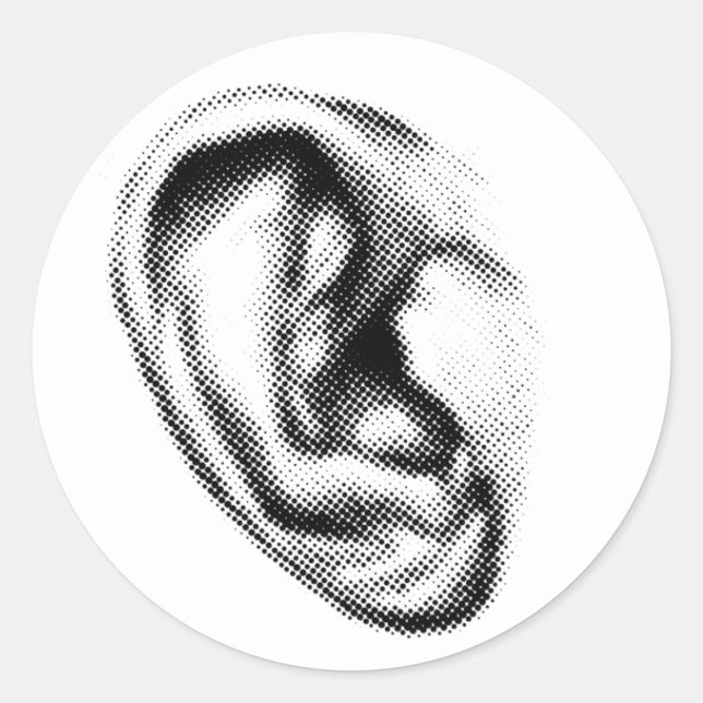 Halftone Black and White Ear Classic Round Sticker (Front)