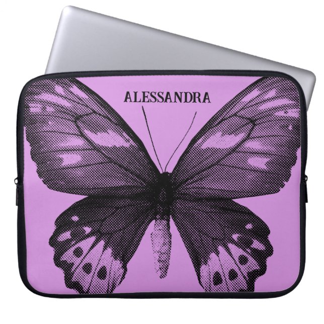 Halftone Butterfly Laptop Sleeve – Lavender Person (Front)