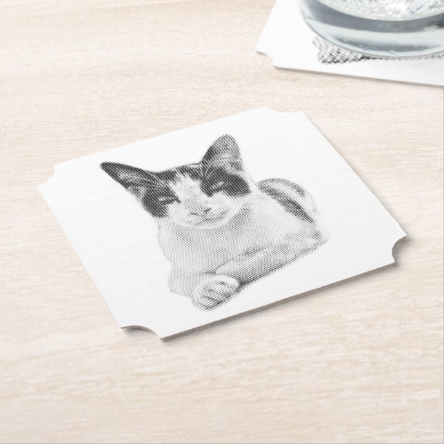 Halftone Cat Paper Coaster (Angled)