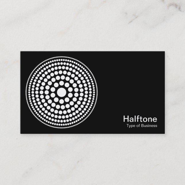 Halftone Circle 01 - White on Black Business Card (Front)