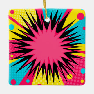 Halftone Comic Starburst Border Ceramic Ornament