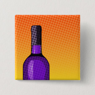 halftone comic wine glass and bottle 15 cm square badge