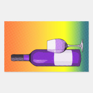 halftone comic wine glass and bottle rectangular sticker