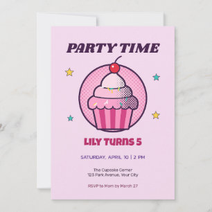 Halftone Cupcake 5th Birthday Invitation