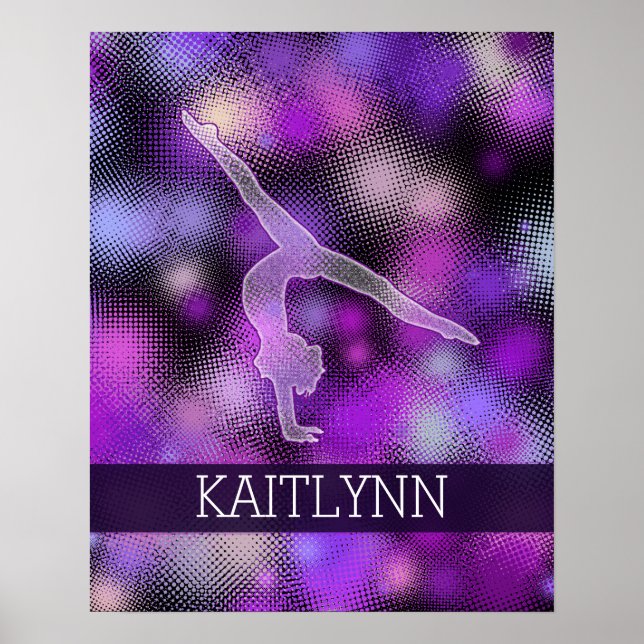 Halftone Gymnast in Purple with Monogram Poster (Front)