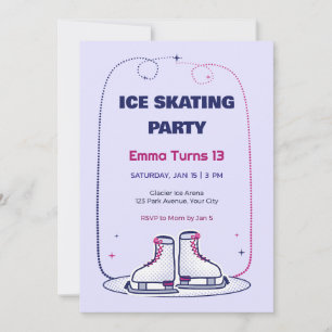 Halftone Ice Skates 13th Birthday Invitation