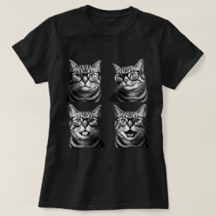 Halftone Nerdy Cat Glasses Photo Grid T-Shirt