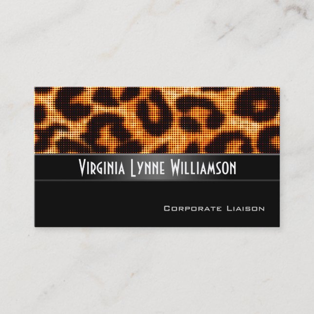 Halftone Orange Leopard Professional Business Card (Front)