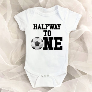 Halfway To One Soccer Ball Sports Half Birthday Baby Bodysuit