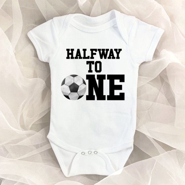 Halfway To One Soccer Ball Sports Half Birthday Baby Bodysuit (Creator Uploaded)