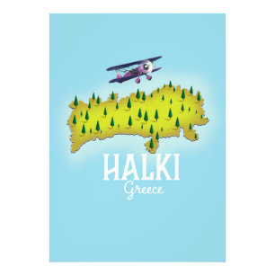 Halki Greece Map Illustrated travel poster