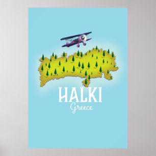Halki Greece Map Illustrated travel poster
