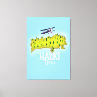 Halki Greece Map Illustrated travel poster
