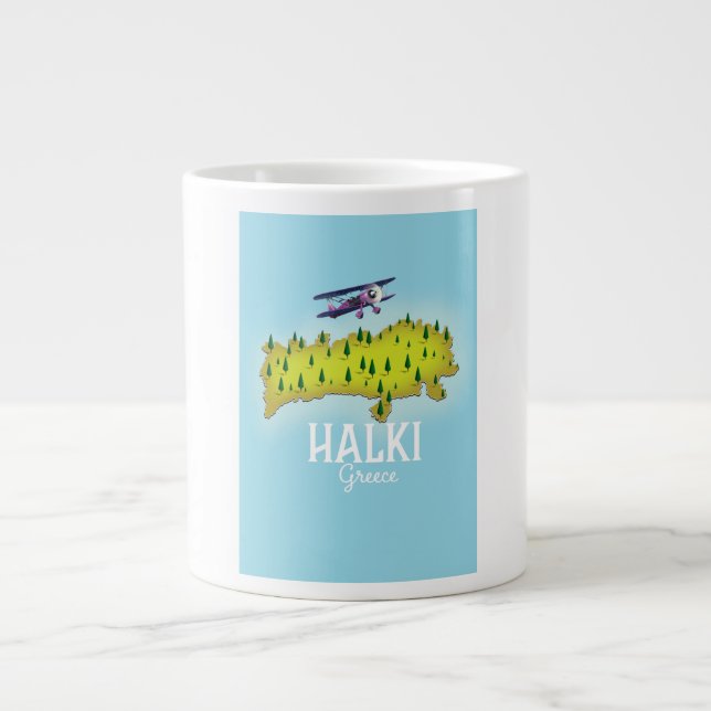 Halki Greece Map Illustrated travel poster Large Coffee Mug (Front)