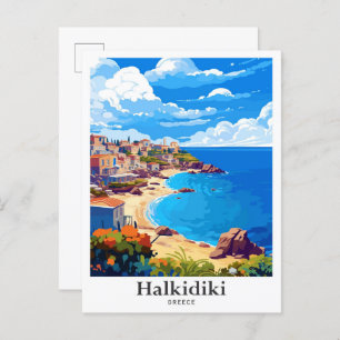 Halkidiki Greece Vintage Travel Illustration Postcard