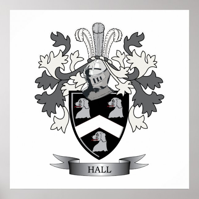Hall Family Crest Coat of Arms Poster (Front)