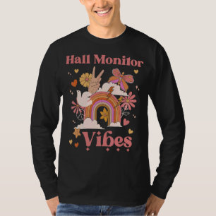 Hall Monitor Vibes School Groovy Retro Boho Rainbo T-Shirt