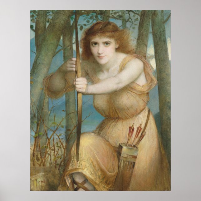 Hallé Female archer hunting in the woods Poster (Front)
