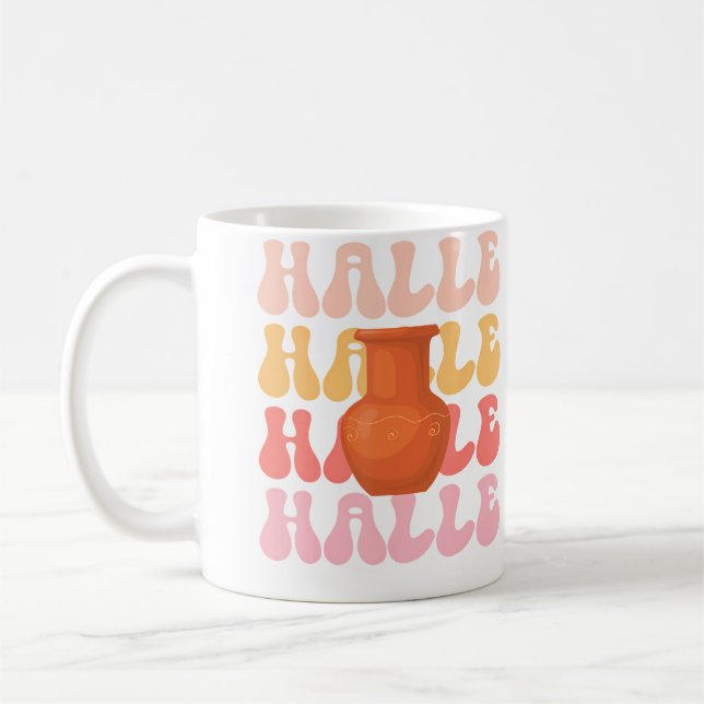 Halle Retro Name Pottery Hobby Coffee Mug (Left)