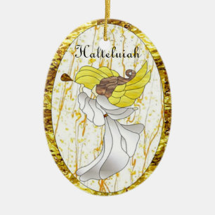 Halleluiah Angel in Stained Glass Ceramic Tree Decoration