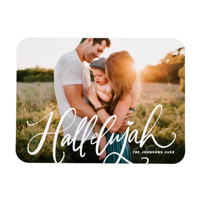 Hallelujah Modern Calligraphy Christmas Photo Magnet (Horizontal)
