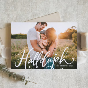 Hallelujah Modern Calligraphy Photo Christmas Holiday Card