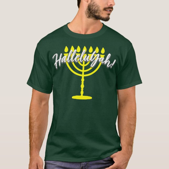 HalleluYah Hebrew Menorah Torah YHWH T-Shirt (Front)