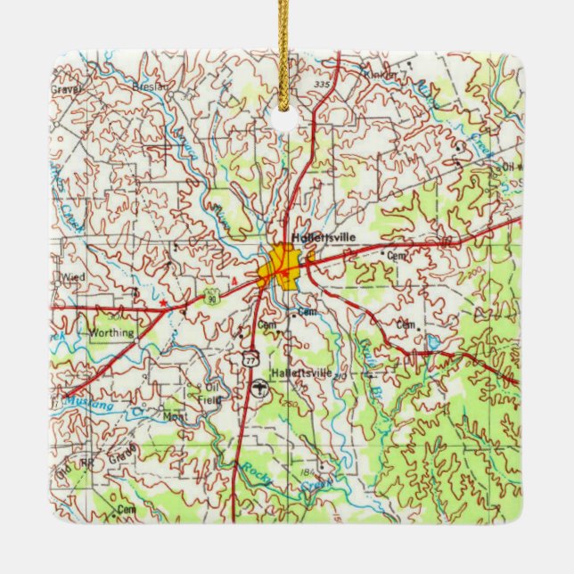 Halletsville TX Topo Map Ceramic Ornament (Back)