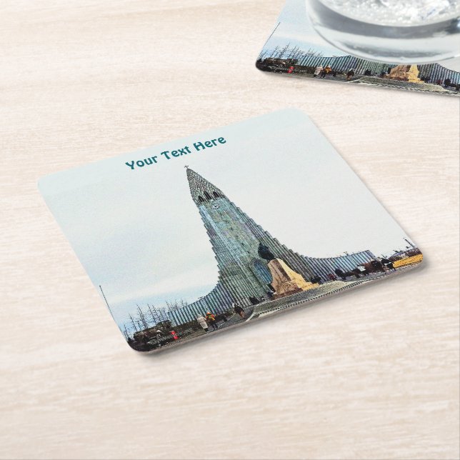 Hallgrímskirkja, Reykjavik Square Paper Coaster (Angled)