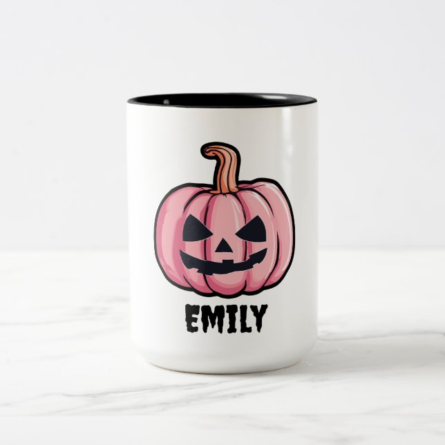 Hallo pumpkin Halloween Personalised name  Two-Tone Coffee Mug (Center)