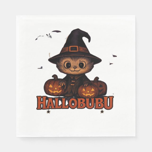 Hallobubu Halloween Cute & Spooky Witch Cat T-Shir Napkin (Front)
