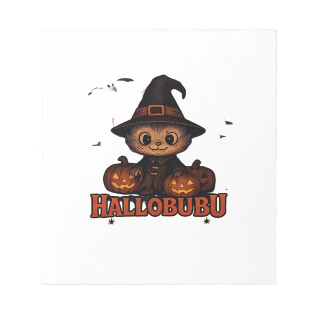 Hallobubu Halloween Cute & Spooky Witch Cat T-Shir Notepad (Front)