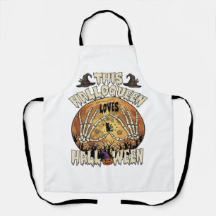 Halloqueen Loves Halloween Skeleton Hands Black Ca Apron