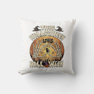 Halloqueen Loves Halloween Skeleton Hands Black Ca Cushion