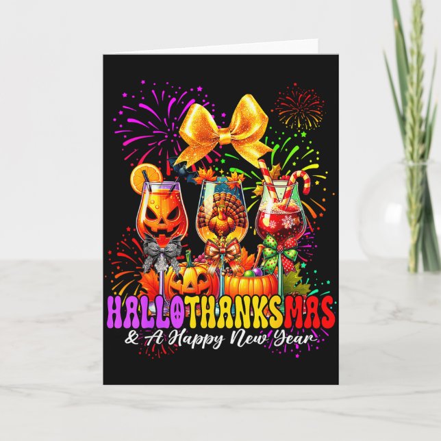 Hallothanksmas &amp; A Happy New Year Fireworks Wi Card (Front)