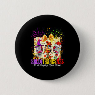 Hallothanksmas And A Happy New Year Wine Gles Fire 6 Cm Round Badge