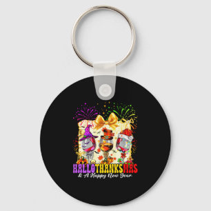 Hallothanksmas And A Happy New Year Wine Gles Fire Key Ring