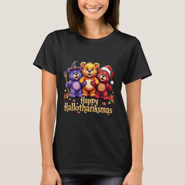 Hallothanksmas Bears Tee Halloween Thanksgiving Ch (Front)