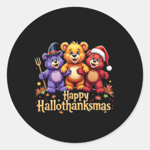 Hallothanksmas Bears Tee Halloween Thanksgiving Ch Classic Round Sticker