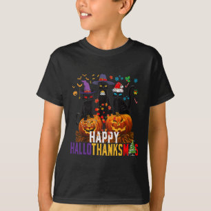 Hallothanksmas Black Cat Halloween Thanksgiving Ch T-Shirt
