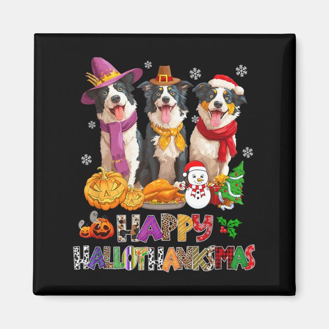 Hallothanksmas Border Collie Dog Halloween Magnet (Front)