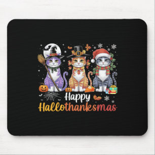 Hallothanksmas Cats Halloween Thanksgiving Christm Mouse Pad