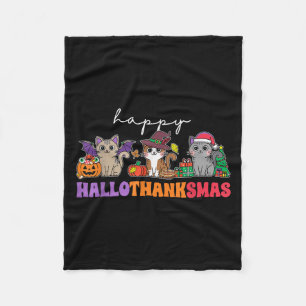 Hallothanksmas Cats _ Uni-adults, Uni-kids, Black, Fleece Blanket