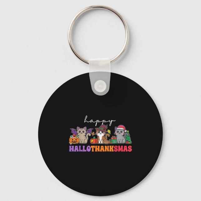 Hallothanksmas Cats _ Uni-adults, Uni-kids, Black, Key Ring (Front)