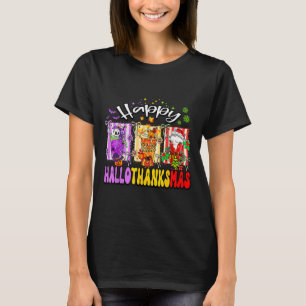 Hallothanksmas Coffee Latte Halloween Thanksgiving T-Shirt