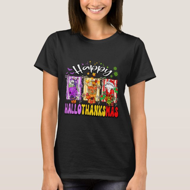 Hallothanksmas Coffee Latte Halloween Thanksgiving T-Shirt (Front)