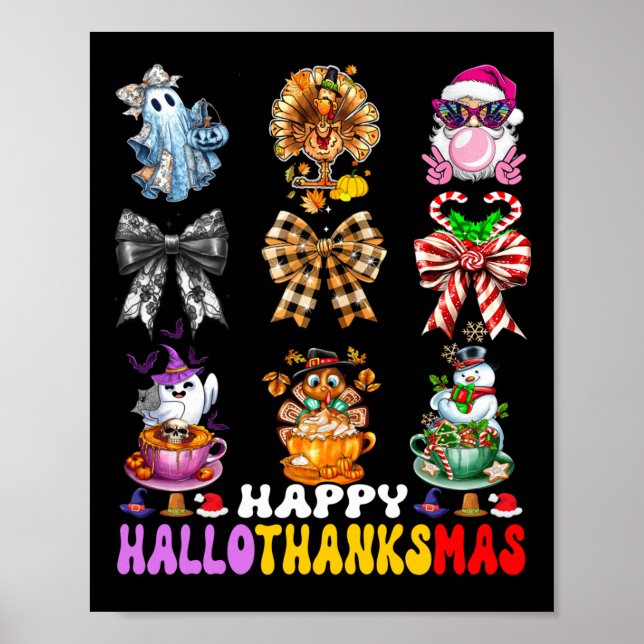 Hallothanksmas Coquette Bow Halloween Thanksgiving Poster (Front)